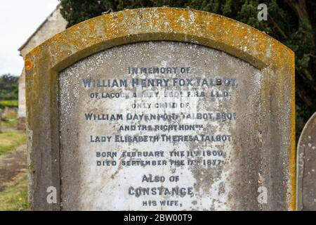 Close up of William Henry Fox Talbot grave in Lacock village churchyard, Lacock, Wiltshire, England, UK Stock Photo