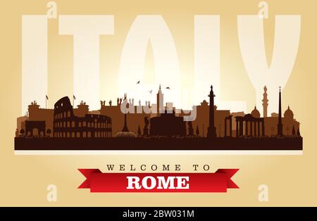 Rome Italy city skyline vector silhouette illustration Stock Vector