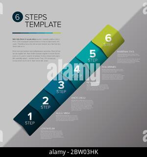 Vector progress steps as arrows template with descriptions - teal diagonal version Stock Vector