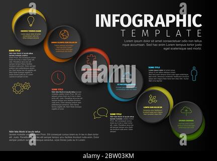 Vector Minimalist colorful Infographic report template with circle blocks on dark background Stock Vector