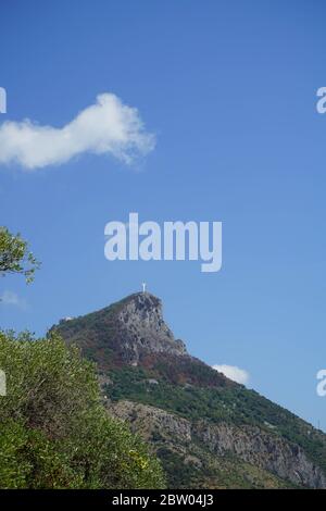 The San Biagio mountain with the statue of Christ the Redeemer, Maratea, Basilicata - Italy Stock Photo