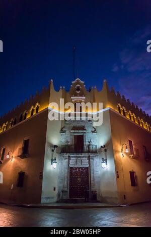 University of Yucatan building at night, Merida, Yucatan, Mexico Stock Photo