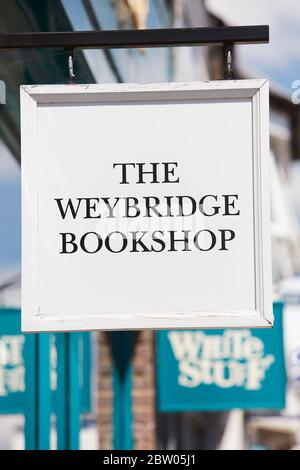 The Weybridge Bookshop sign, Weybridge, Surrey, England, UK Stock Photo