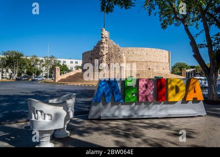 Monument to the Fatherland - an iconic monument sculpted by Rómulo Rozo at the Paseo de Montejo - a famous 19th century avenue, Merida, Yucatan, Mexic Stock Photo
