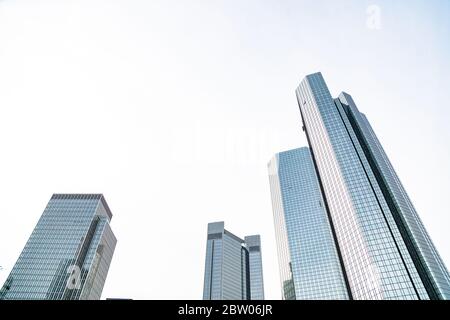 Bottom view of bank twin towers in Frankfurt city Stock Photo
