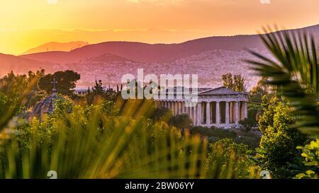Temple of Hephaestus in Athens Greece during golden hour. Ancient temple Stock Photo