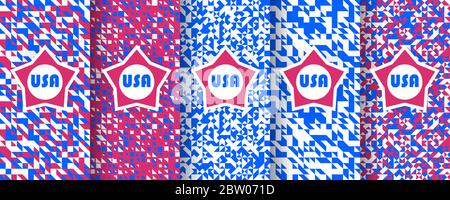 Set of seamless patterns with stars, in the colors of the american flag. Stock Vector