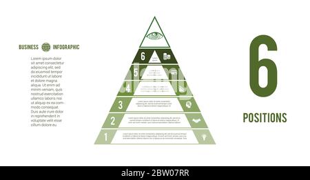 Business process infographic template. Pyramid for 6 text areas. Eye of Providence. Сoncept of successful financial activities. Green tint Stock Vector