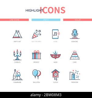 Party and celebration - line design style icons set Stock Vector