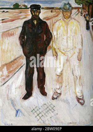 digitally altered The Mason And Mechanic  by Edvard Munch 1908. the Munch Museum in Oslo, Norway Stock Photo