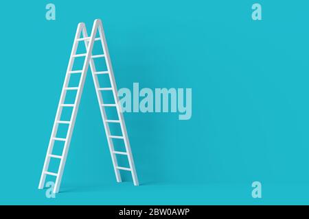 Single white stepladder against pastel blue wall minimal career, opportunity or goal concept, 3D illustration Stock Photo