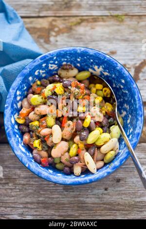 Three beans, corn, red pepper salad Stock Photo