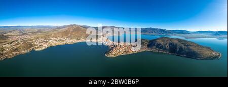 Panorama of Kastoria city and  Orestiadalake around Stock Photo