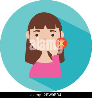 coronavirus preventions concept, Dont touch your face to prevent infection, cartoon woman touching her face over white background, block style, vector illustration Stock Vector