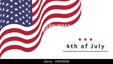 USA 4th of July Independence Day greeting card with waving national flag and white background Stock Vector