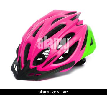 Female multicolor bicycle helmet isolated on white background Stock Photo