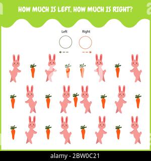 Game for kids. How many hares with carrots left and right. Stock Vector
