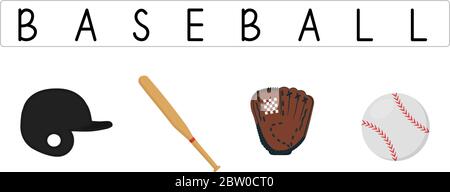 Baseball items icon set. Sports elements vector illustration in flat style. Stock Vector
