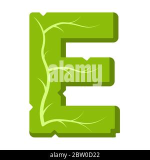 Letter E, green leaves summer vector alphabet. The simple logo of letter E green color. Isolated illustration on white background. Stock Vector