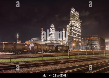 Railway yard and petrochemical plant Port of Antwerp. The world’s top 10 biggest chemical producers are present in Antwerp. Stock Photo