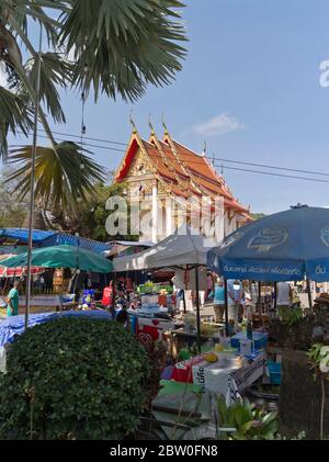 dh Wat chalong Buddhist temple PHUKET THAILAND Buddhist shrine temples exterior Thai market stalls Stock Photo