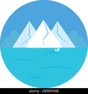 Ice mountains and ocean landscape over white background, line style ...