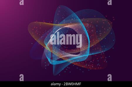 Glowing particles liquid dynamic flow. Trendy fluid cover design.Creative graphic colorful digital technology concept.Minimal modern light motion back Stock Vector
