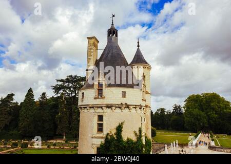 July 23, 2017 the castle of Chenonceau. France. The facade of the medieval castle of ladies. The royal medieval castle of Chenonceau Castle and the Stock Photo