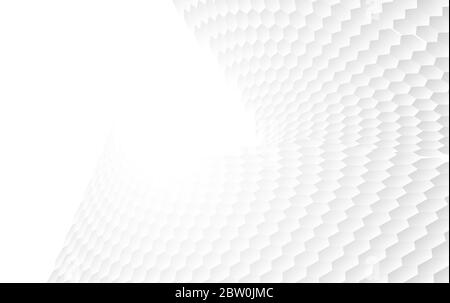 Abstract white background of Embossed surface Hexagon,Honeycomb modern pattern concept, Creative light circle style. Geometric mesh minimal clean grad Stock Vector