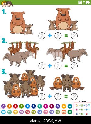 Addition worksheet with wild animals illustration Stock Vector Image ...