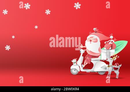 Summer Christmas season.Online shopping your text space background.Santa Claus Delivery services concept.Creative paper cut and craft style for banner Stock Vector