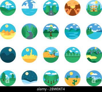 Landscapes icon set over white background, line style, vector ...