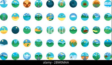 Landscapes icon set over white background, line style, vector ...