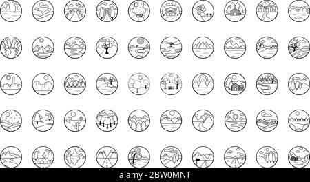nature and landscapes icon set over white background, line style ...