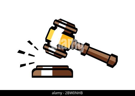Auction wooden hammer. Ceremonial mallet for auction, judgment. Gavel of judge, auction icon. Vector illustration in a flat style. Stock Vector