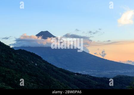 volcano during sunset in antigua guatemala Stock Photo