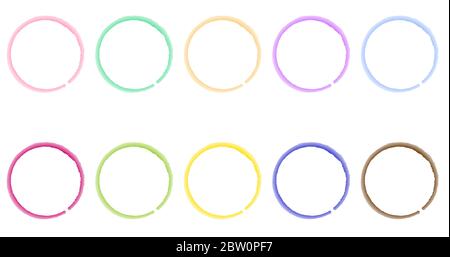 ten multi-colored rings imitation of watercolor. round badge templates Stock Vector