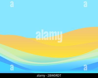 Summer beach landscape. Sea coast scene. View of the sandy beach and the surf. Typographic background for advertising, postcards, poster and banner. V Stock Vector