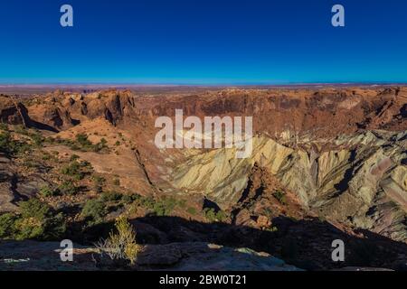 Upheaval Dome, created by a meteorite or by a swelling salt deposit (your pick!) in Island in the Sky in Canyonlands National Park, Utah, USA Stock Photo