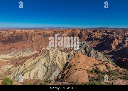 Upheaval Dome, created by a meteorite or by a swelling salt deposit (your pick!) in Island in the Sky in Canyonlands National Park, Utah, USA Stock Photo