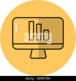 desktop with statistics bars block style Stock Vector