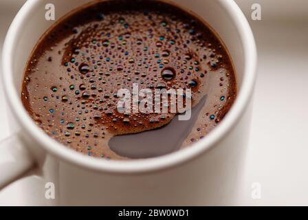 close up of black coffee in white mug Stock Photo
