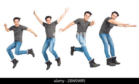 cheerful young man  jumping over white background Stock Photo