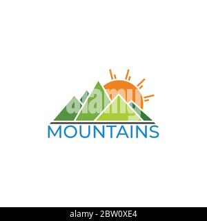 text mountain sun geometric colorful design symbol logo vector Stock Vector