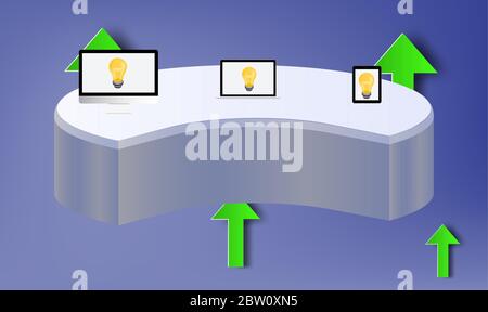 mock up illustration of exhibition table with electronic gadgets on abstract background Stock Vector