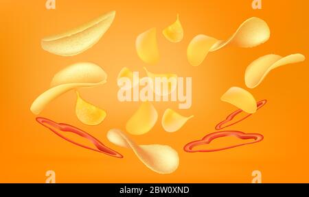 mock up illustration of spicy chips on abstract background Stock Vector