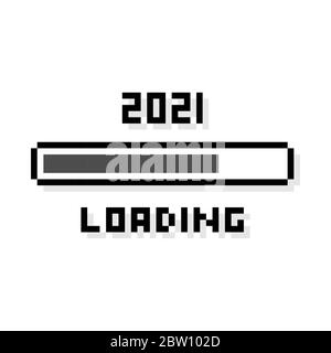 Pixel art 2021 year loading black - isolated vector illustration Stock Vector