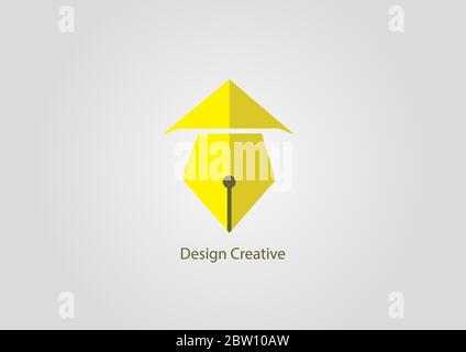 logo design combine pentool and rooftop yellow color Stock Vector