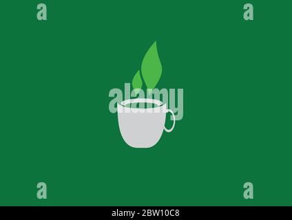 logo green tea with leaf green and cup gray colors Stock Vector