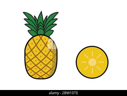 icon vector colorful two pineapple with sliced Stock Vector